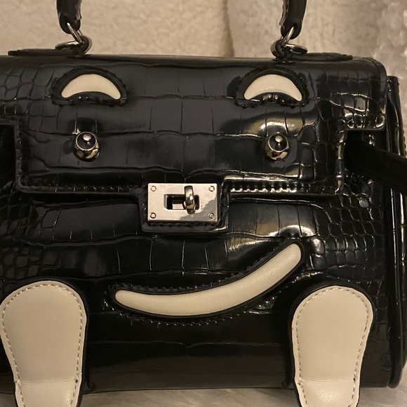 20cm Black and White Nitro Crocodile leather doll top handle Handbag - Picture 6 of 7